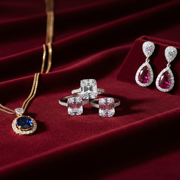 kırmızı arkaplana sahip lüks mücevher fotoğraf çekimi